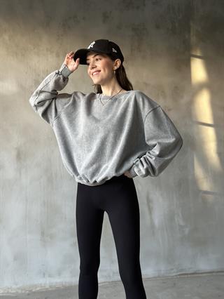Yıkamal Oversize Sweatsirt - Gri