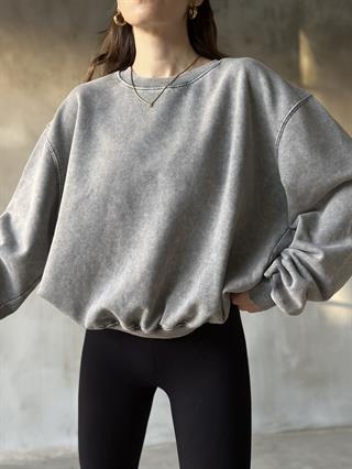 Yıkamal Oversize Sweatsirt - Gri