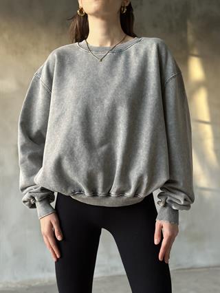 Yıkamal Oversize Sweatsirt - Gri