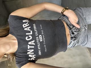 Yıkamalı Baskılı Crop Tshirt