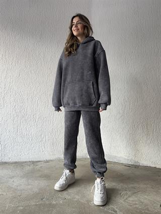 Yıkamalı Oversize Eşofman Takımı - Füme