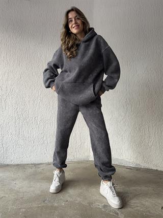 Yıkamalı Oversize Eşofman Takımı - Füme