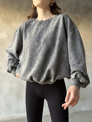 Yıkamalı Oversize Sweatshirt - Siyah