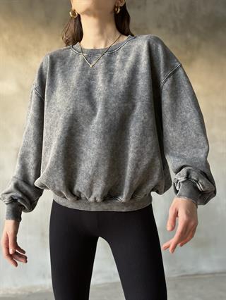Yıkamalı Oversize Sweatshirt - Siyah