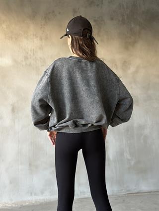 Yıkamalı Oversize Sweatshirt - Siyah