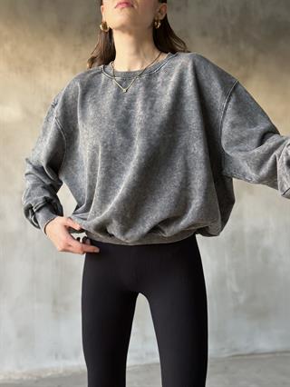 Yıkamalı Oversize Sweatshirt - Siyah