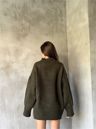 Yün Basic Oversize Bisiklet Yaka Kazak - Haki