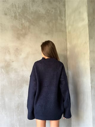 Yün Basic Oversize Bisiklet Yaka Kazak - Lacivert