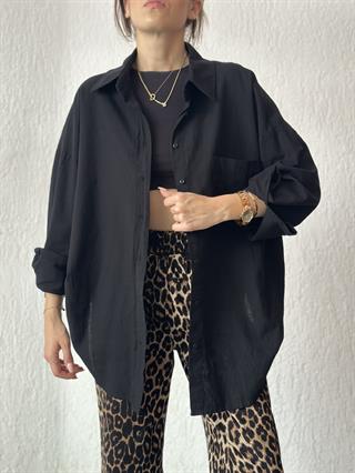 ZR Keten Oversize Gömlek - Siyah