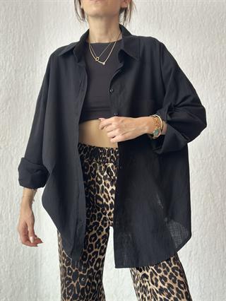 ZR Keten Oversize Gömlek - Siyah