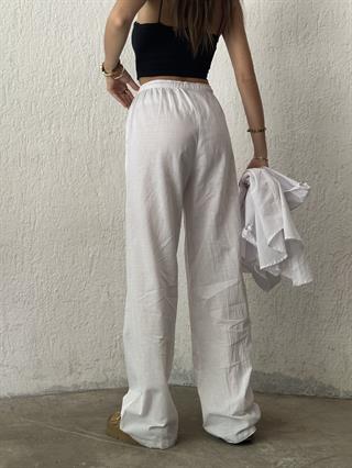  Keten Straight Pantolon - Beyaz