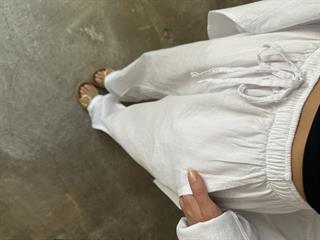  Keten Straight Pantolon - Beyaz