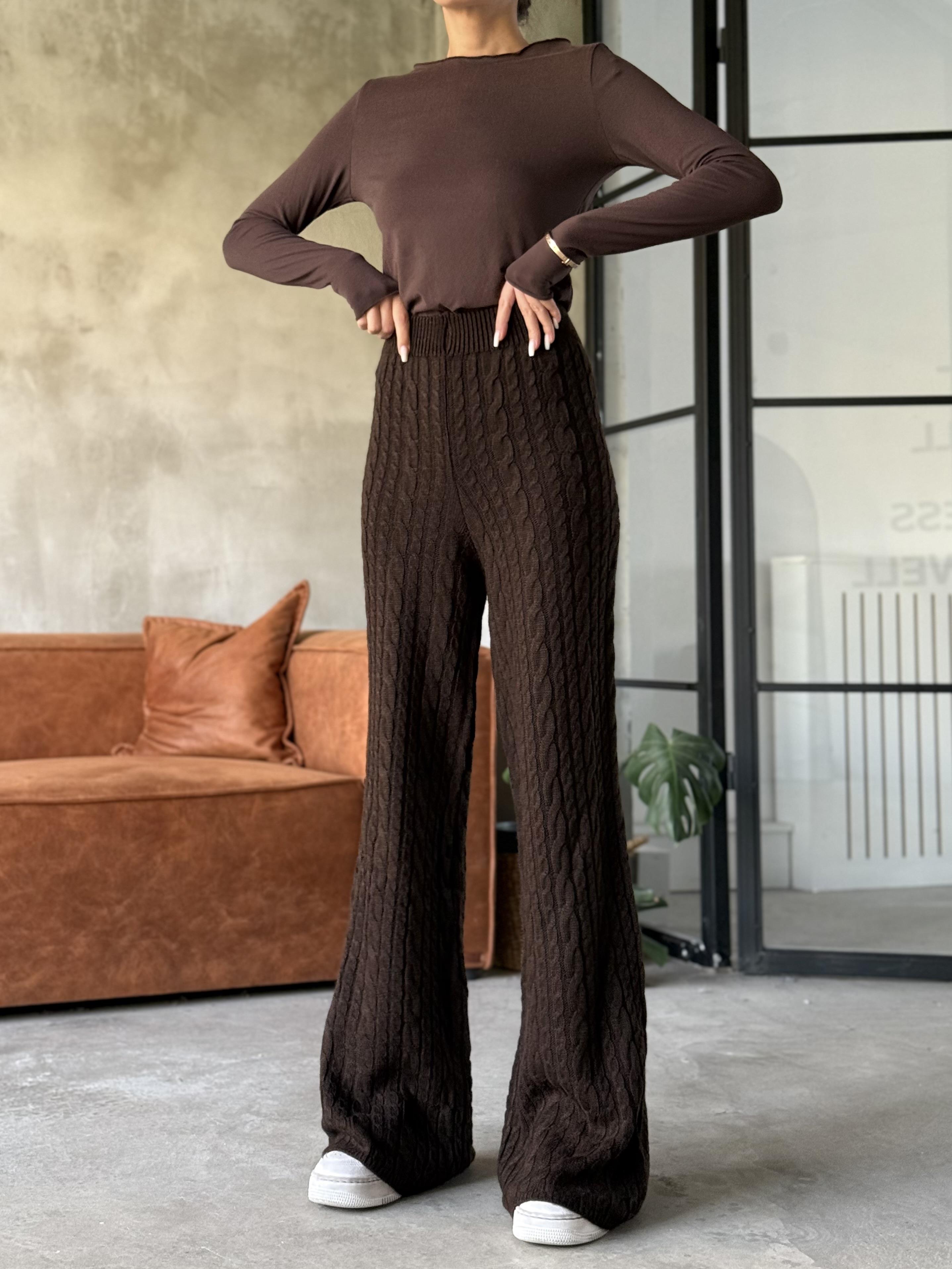 Acı Kahve Saç Örme Triko Pantolon - Dominatrend
