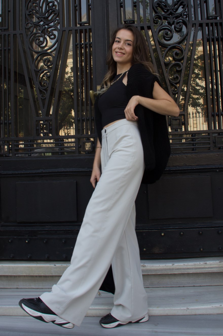 Arka Tek Cepli Pantolon - Gri - Dominatrend