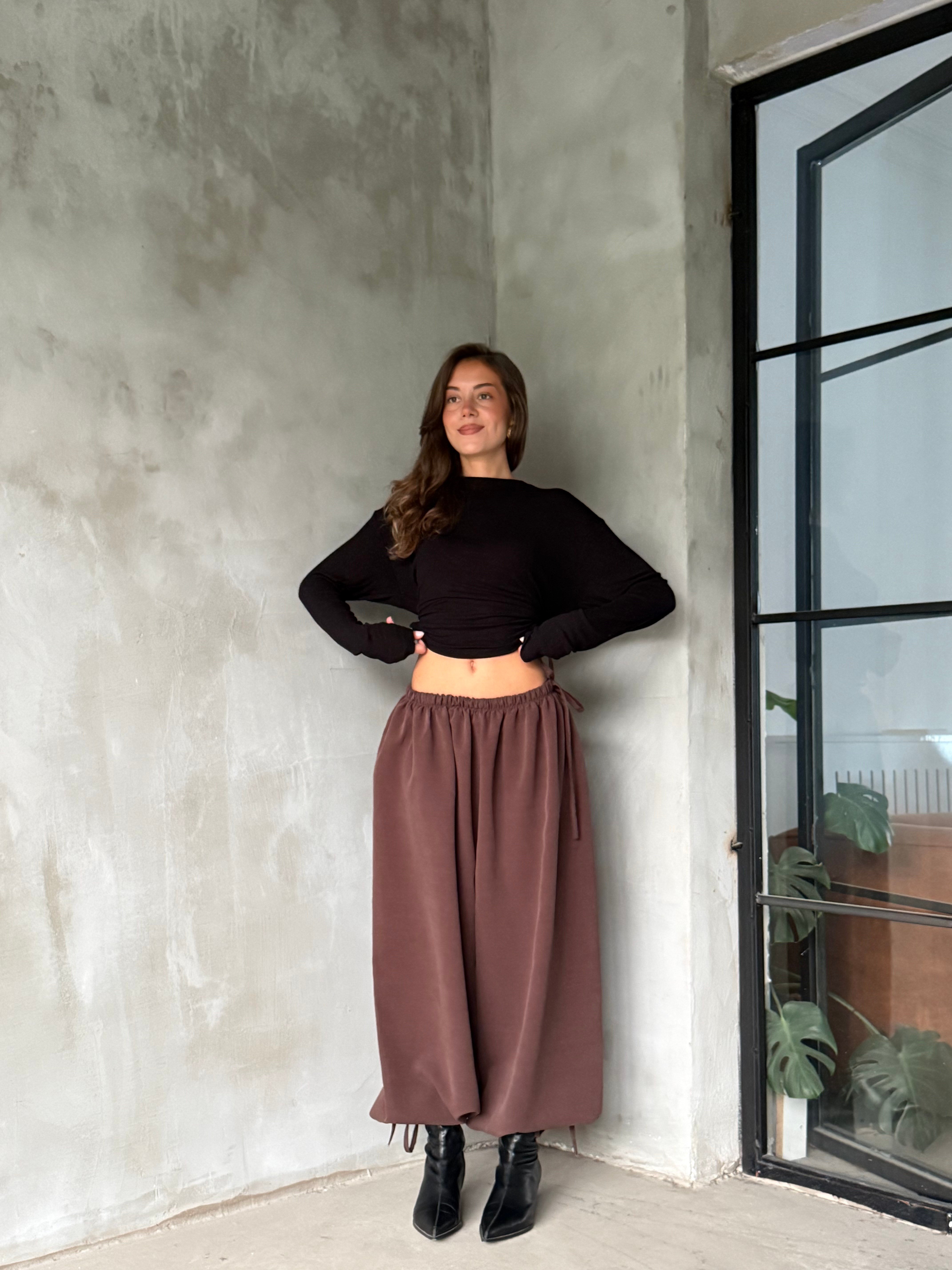 Bağlamalı Balon Pantolon - Kahverengi - Dominatrend