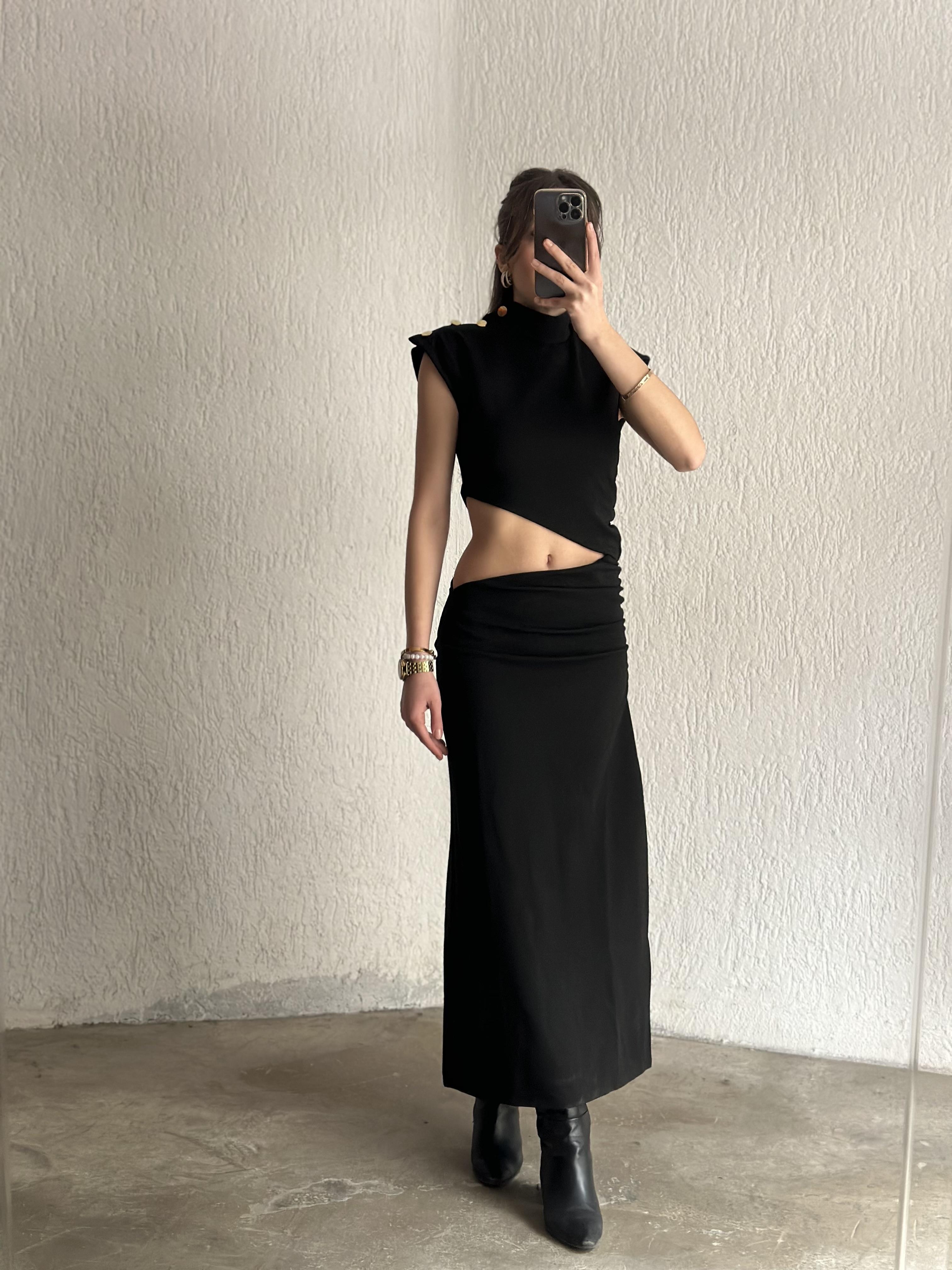 Bel Dekolteli  Midi Boy Elbise  - Dominatrend