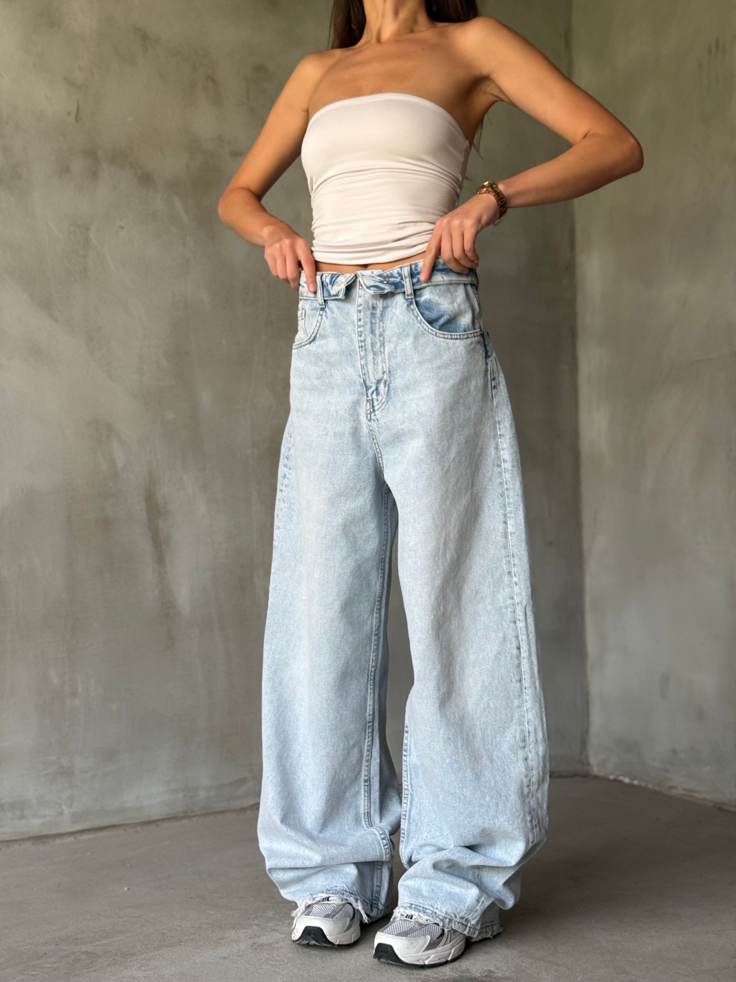 Bel Detay Mavi Baggy Jean - Dominatrend
