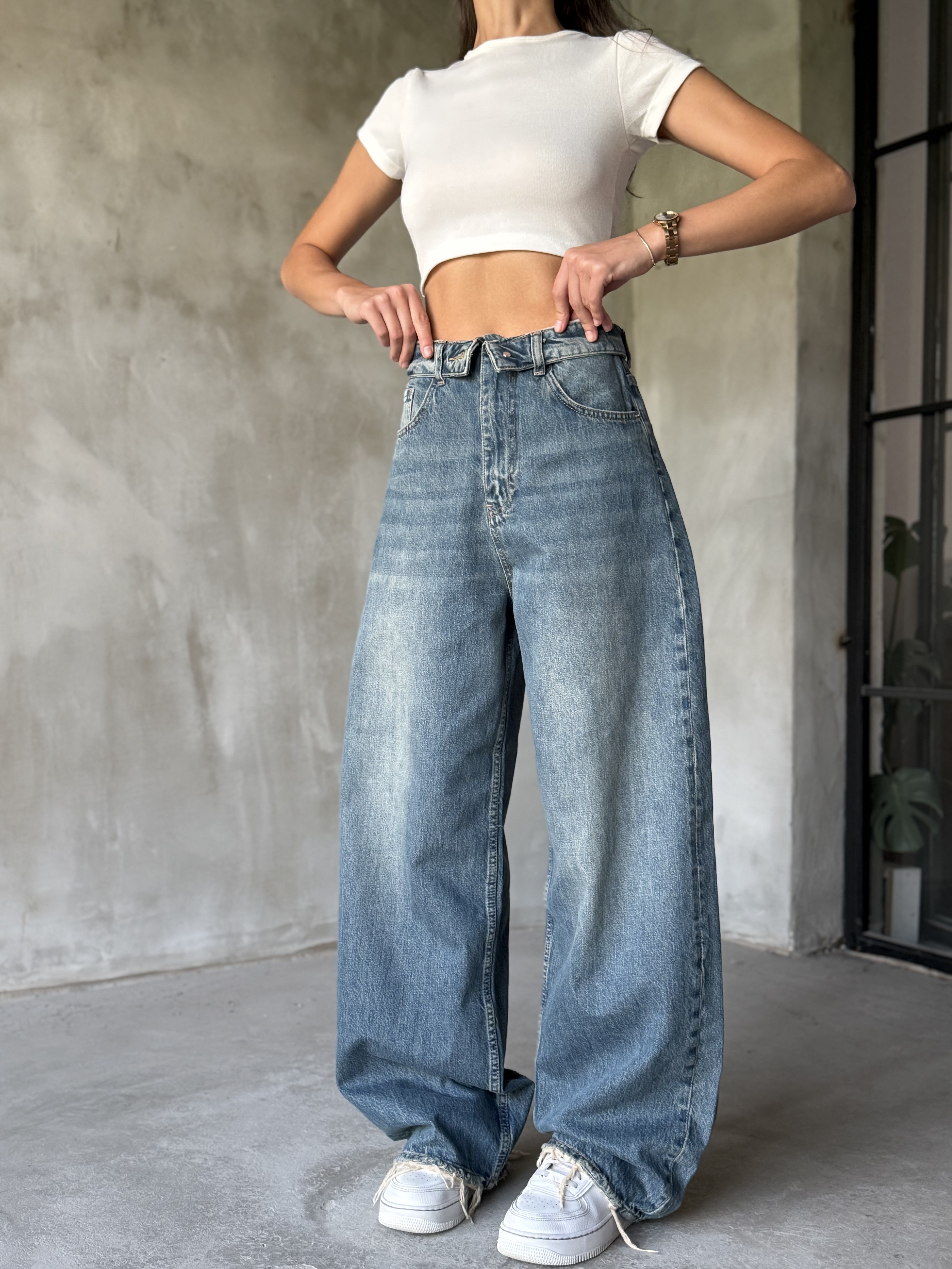 Bel Detay Tintli Baggy Jean  - Dominatrend