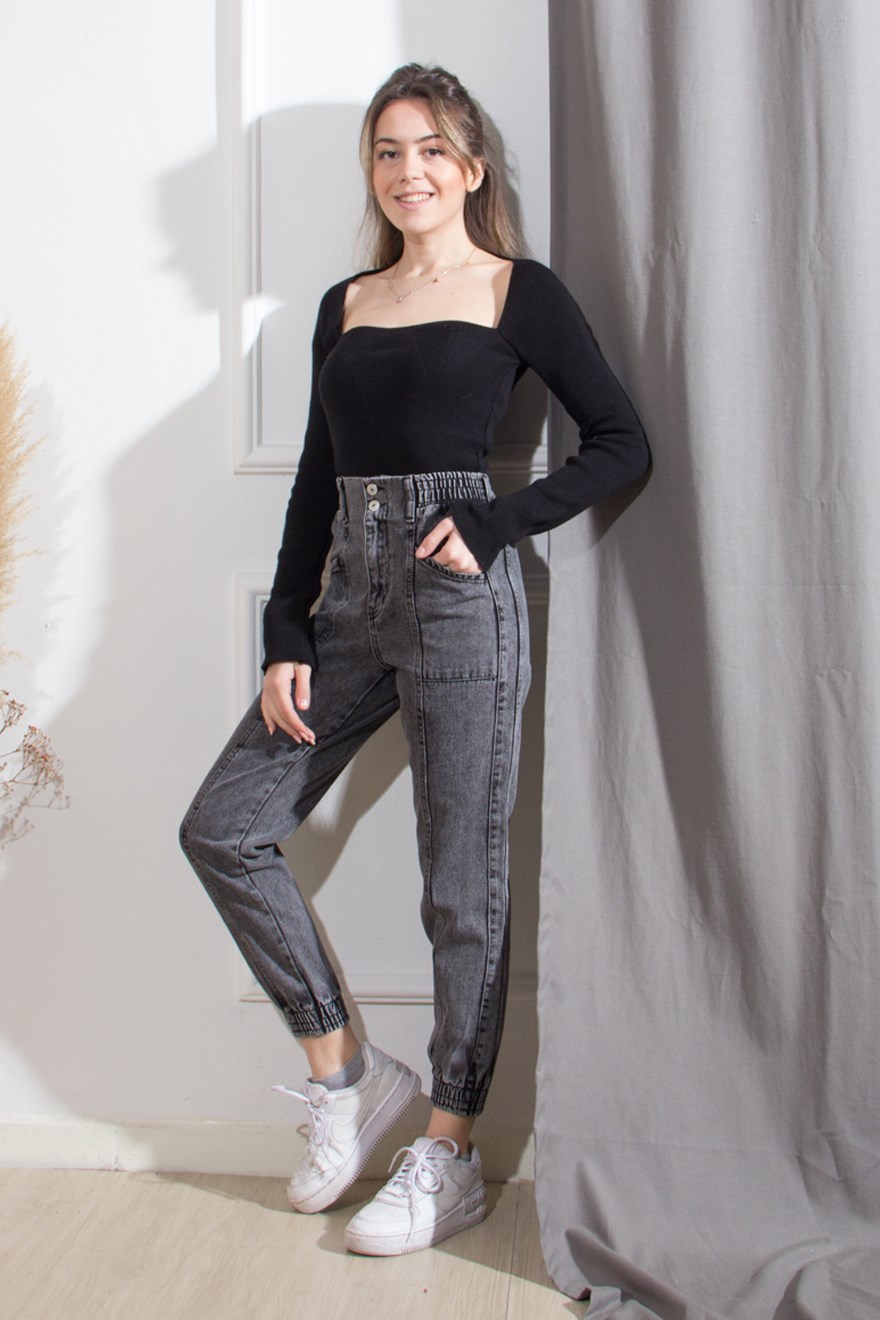 Beli Lastikli Antrasit Jean - Füme - Dominatrend