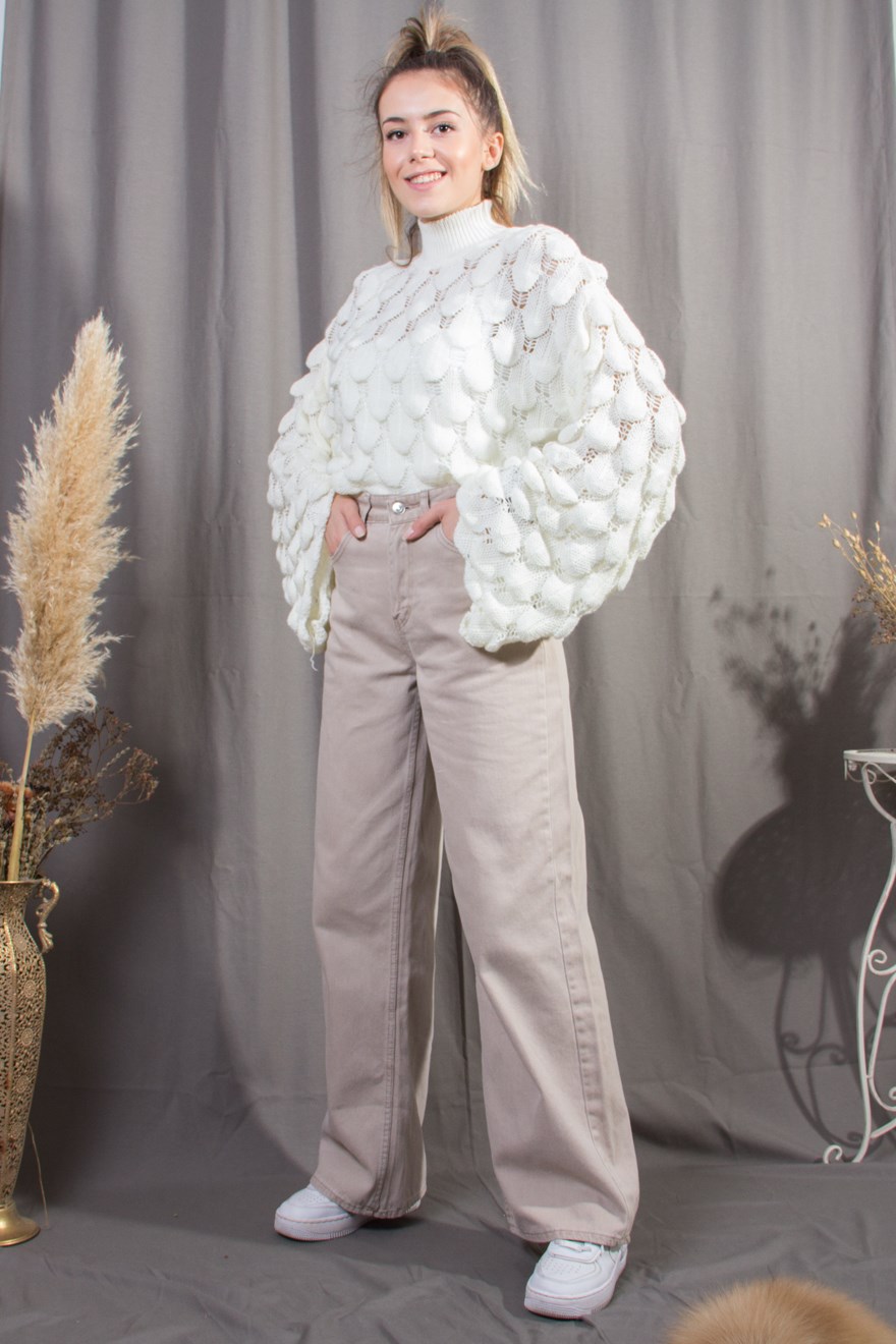Boru Paça Pantolon - Krem - Dominatrend