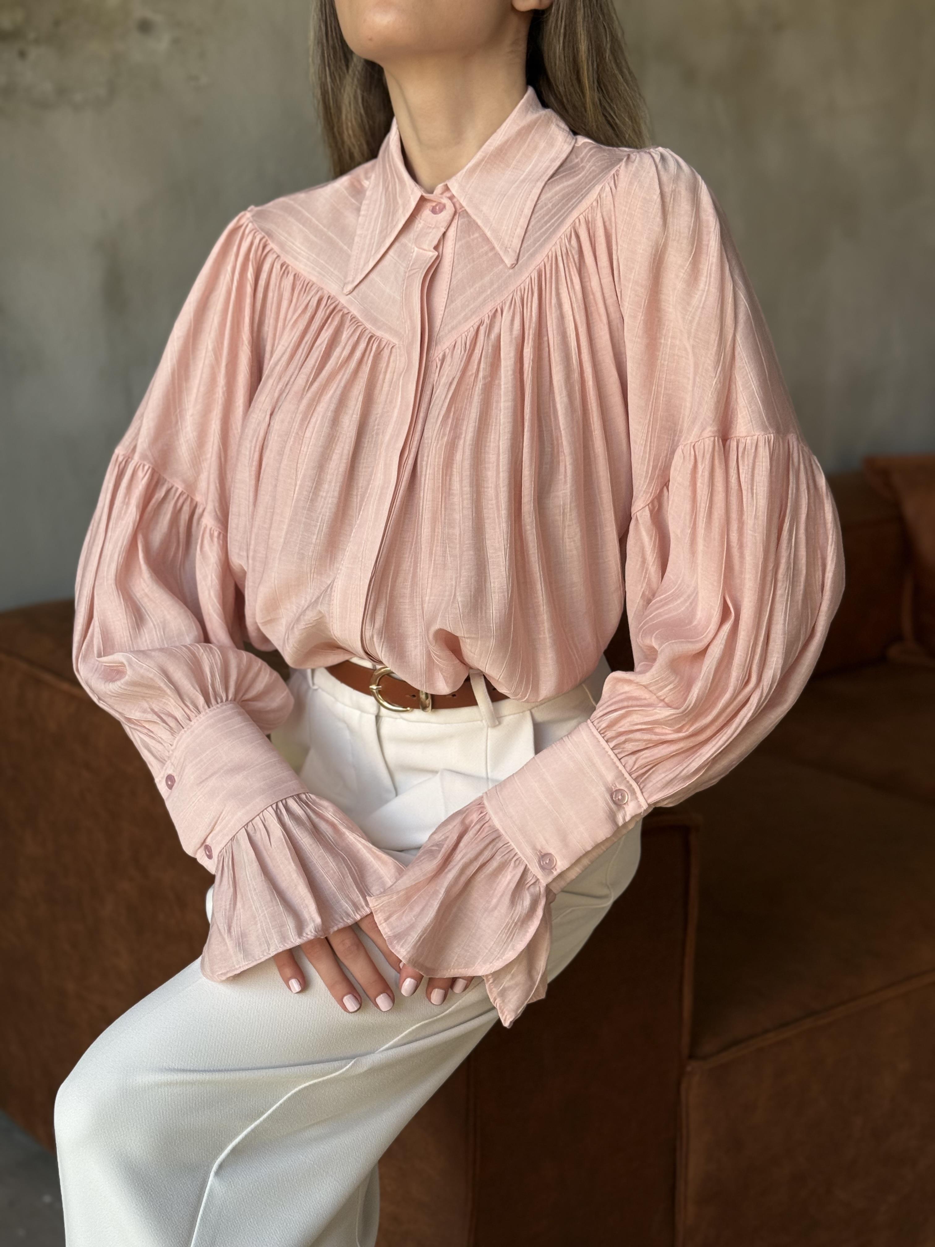 Büzgülü Salaş Gömlek - Pembe - Dominatrend