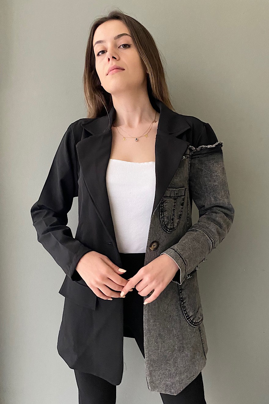Çift Renk Ceket - Siyah - Dominatrend