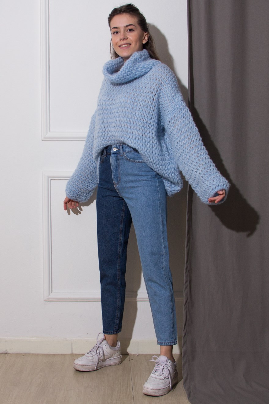 Çift Renk Mom Jean - Mavi - Dominatrend
