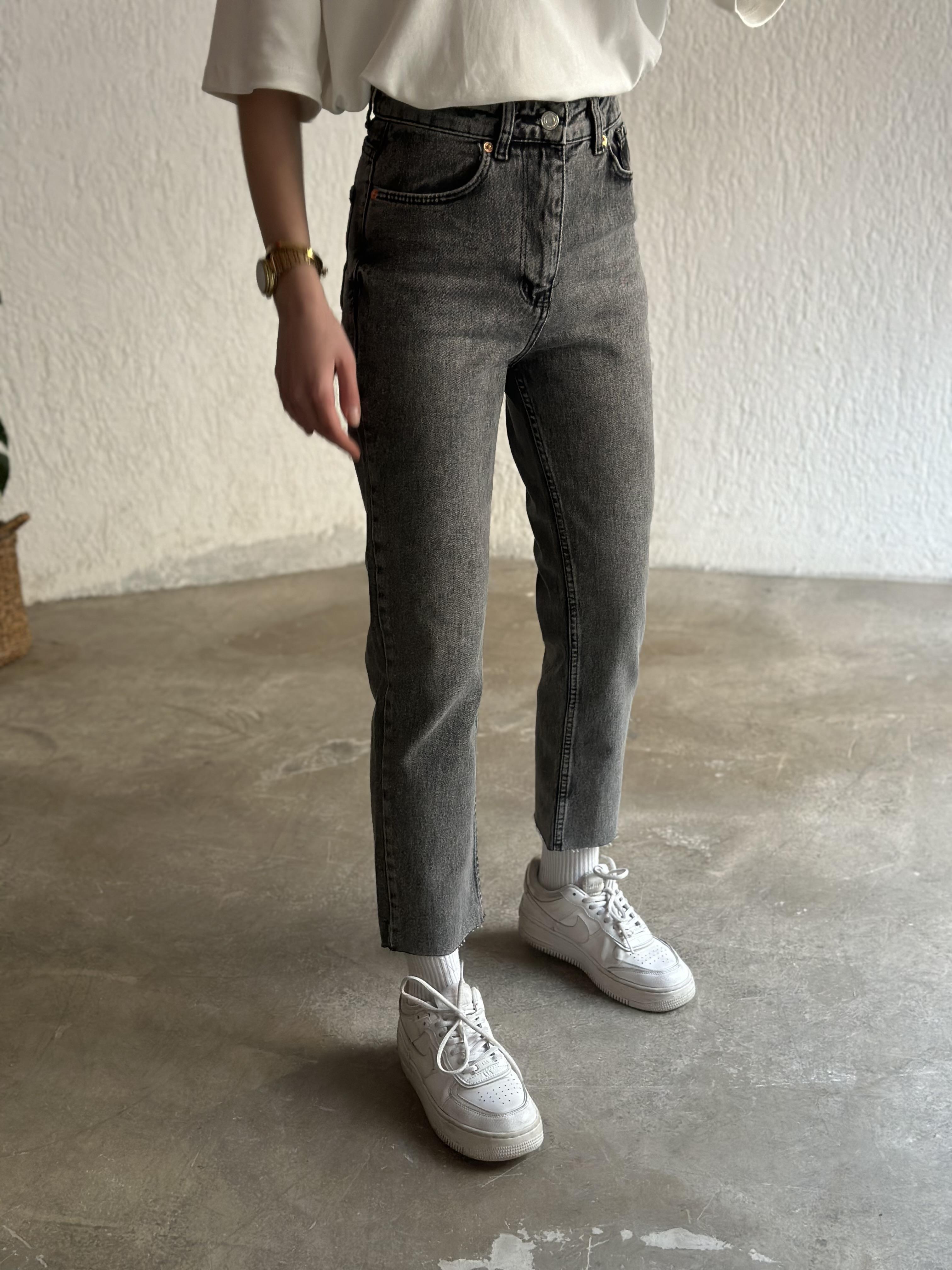 Crop Straight Fit Jean - Antrasit - Dominatrend