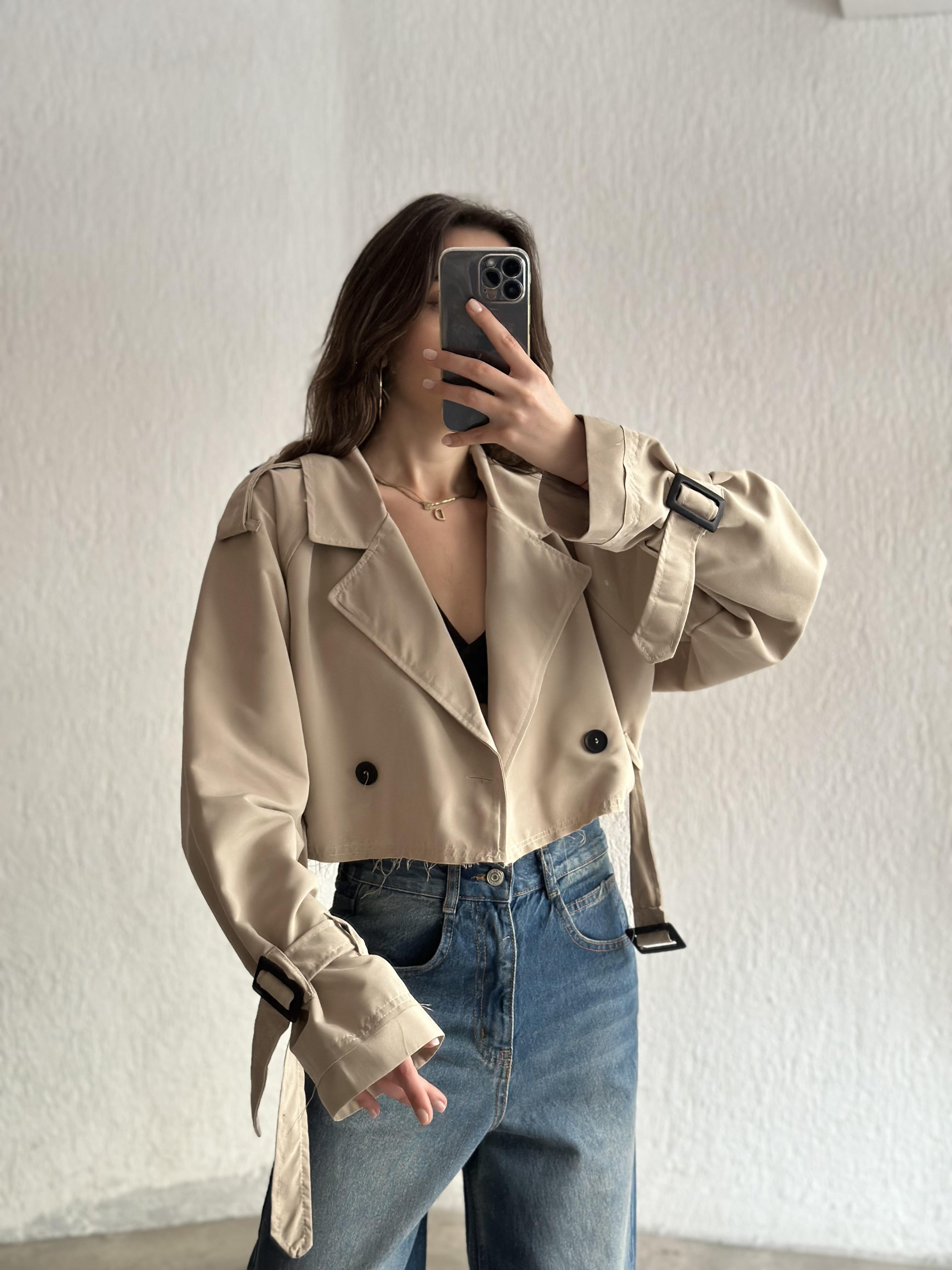 Crop Trençkot - Bej - Dominatrend