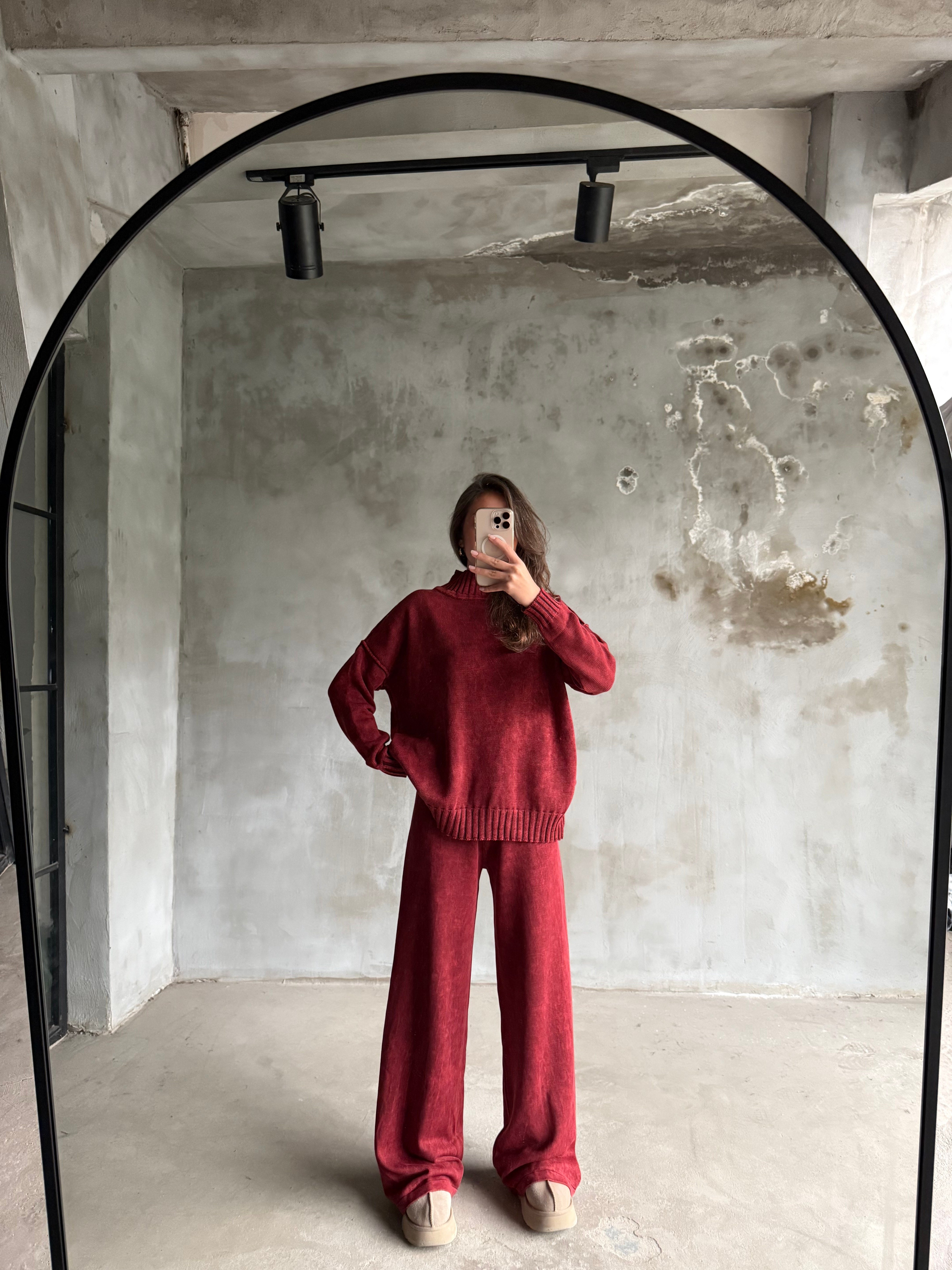 Domi Yıkamalı Triko Takım - Bordo - Dominatrend