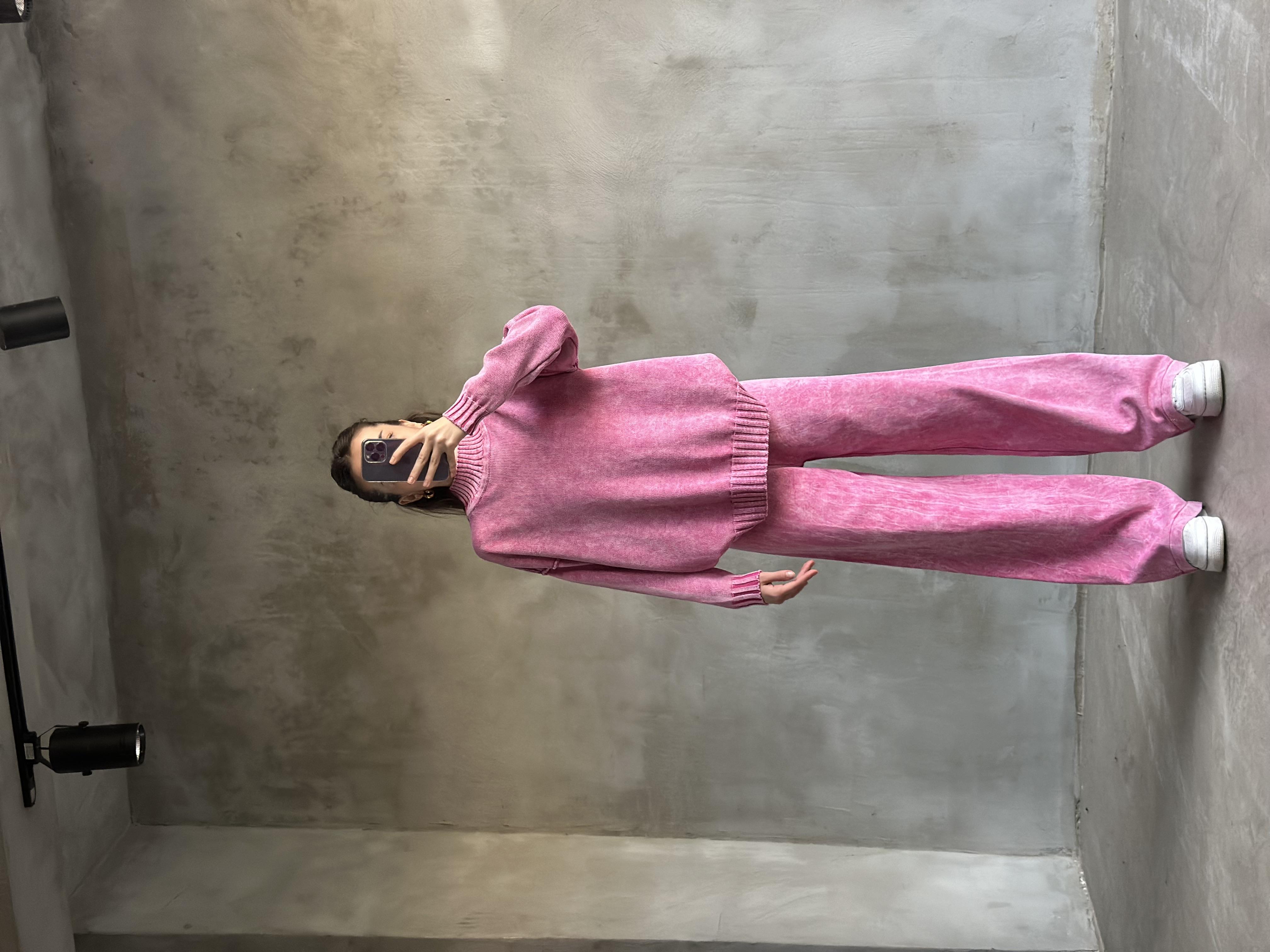 Domi Yıkamalı Triko Takım - Pembe - Dominatrend