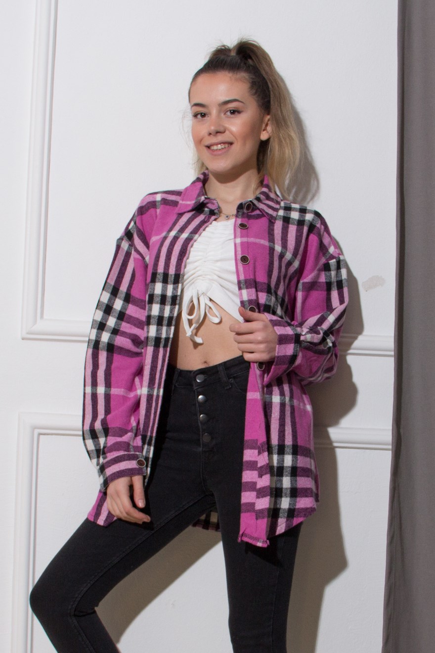 Ekose Oduncu Gömlek - Pembe - Dominatrend