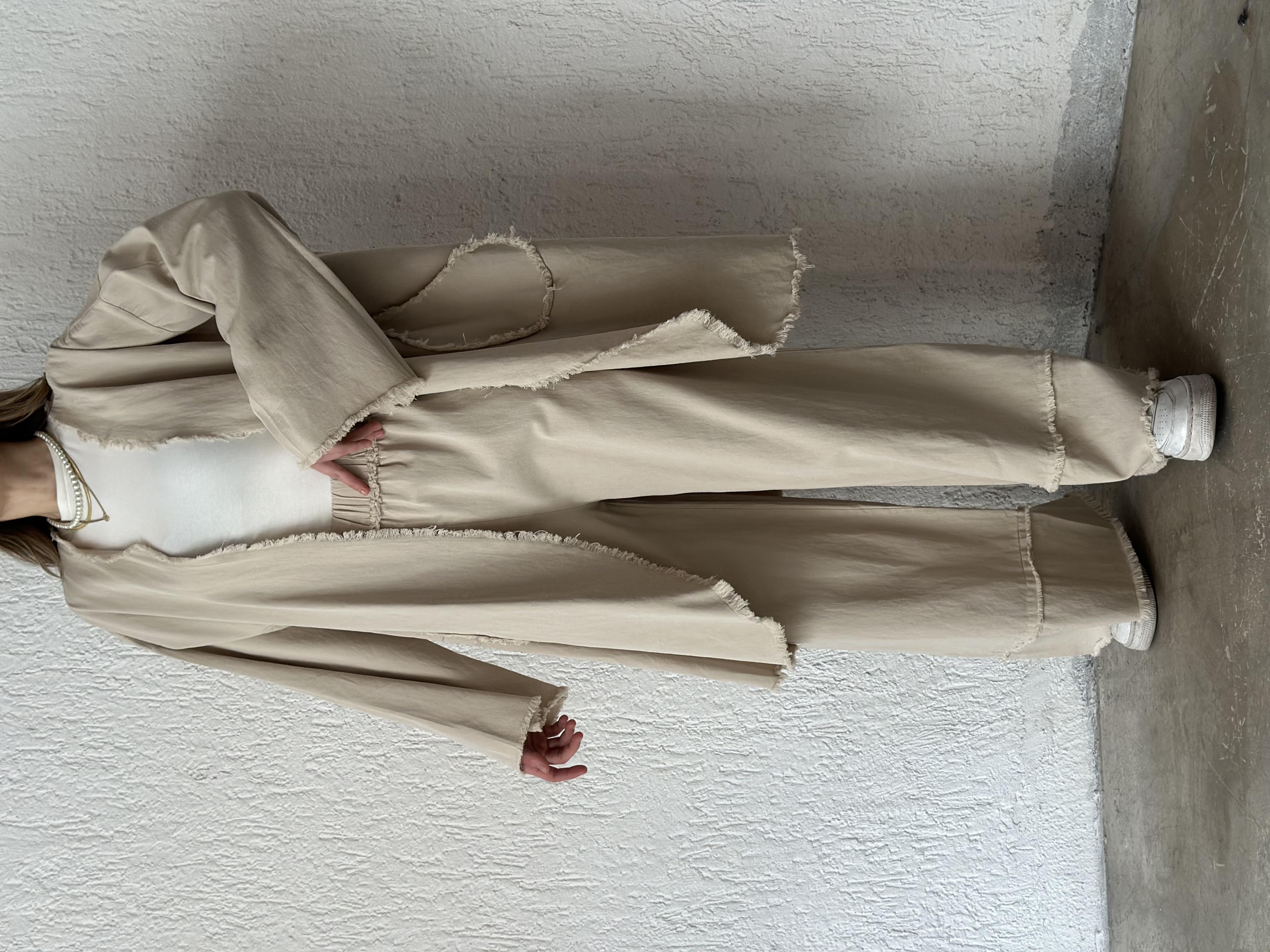 Gabardin Kimono Pantolon İkili Takım - Bej - Dominatrend
