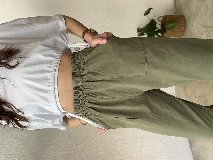 Gabardin Paça Lastikli Pantolon - Haki - Dominatrend