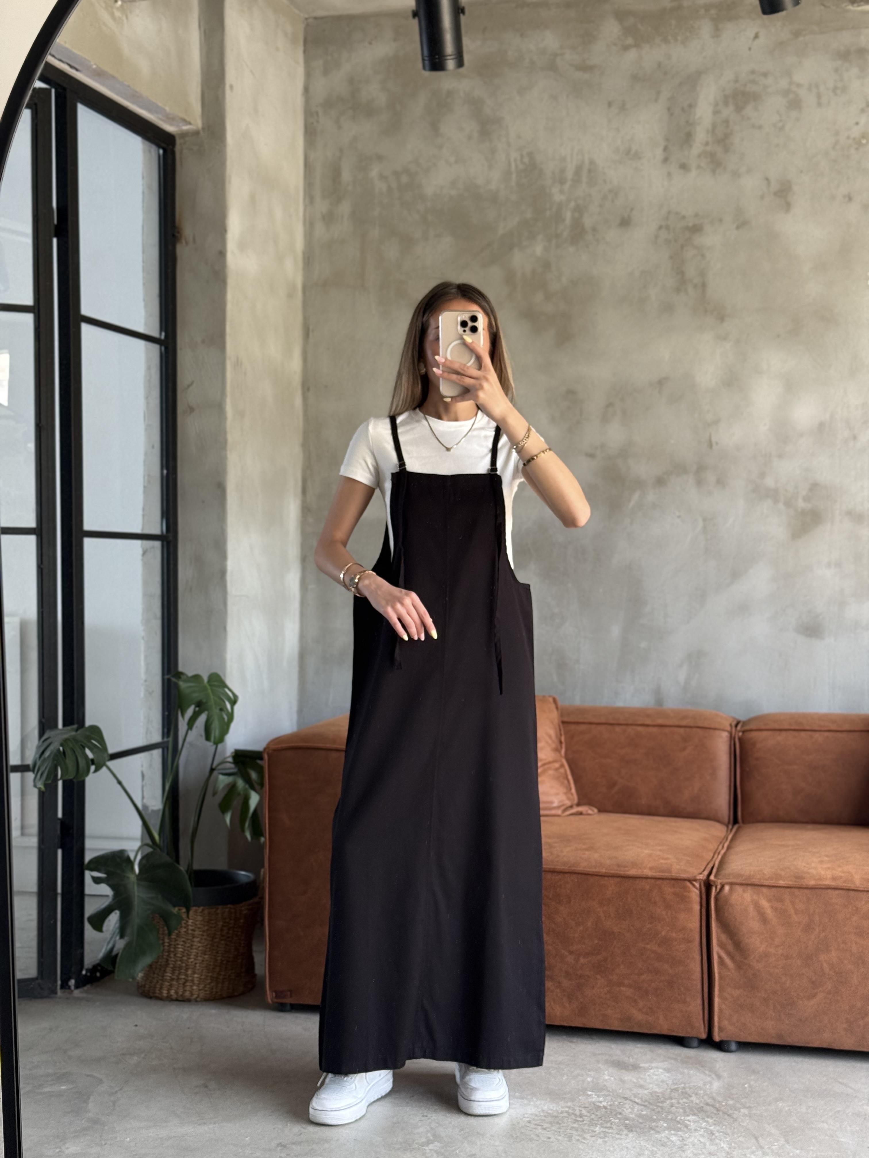 Gabardin Salopet Elbise - Siyah - Dominatrend