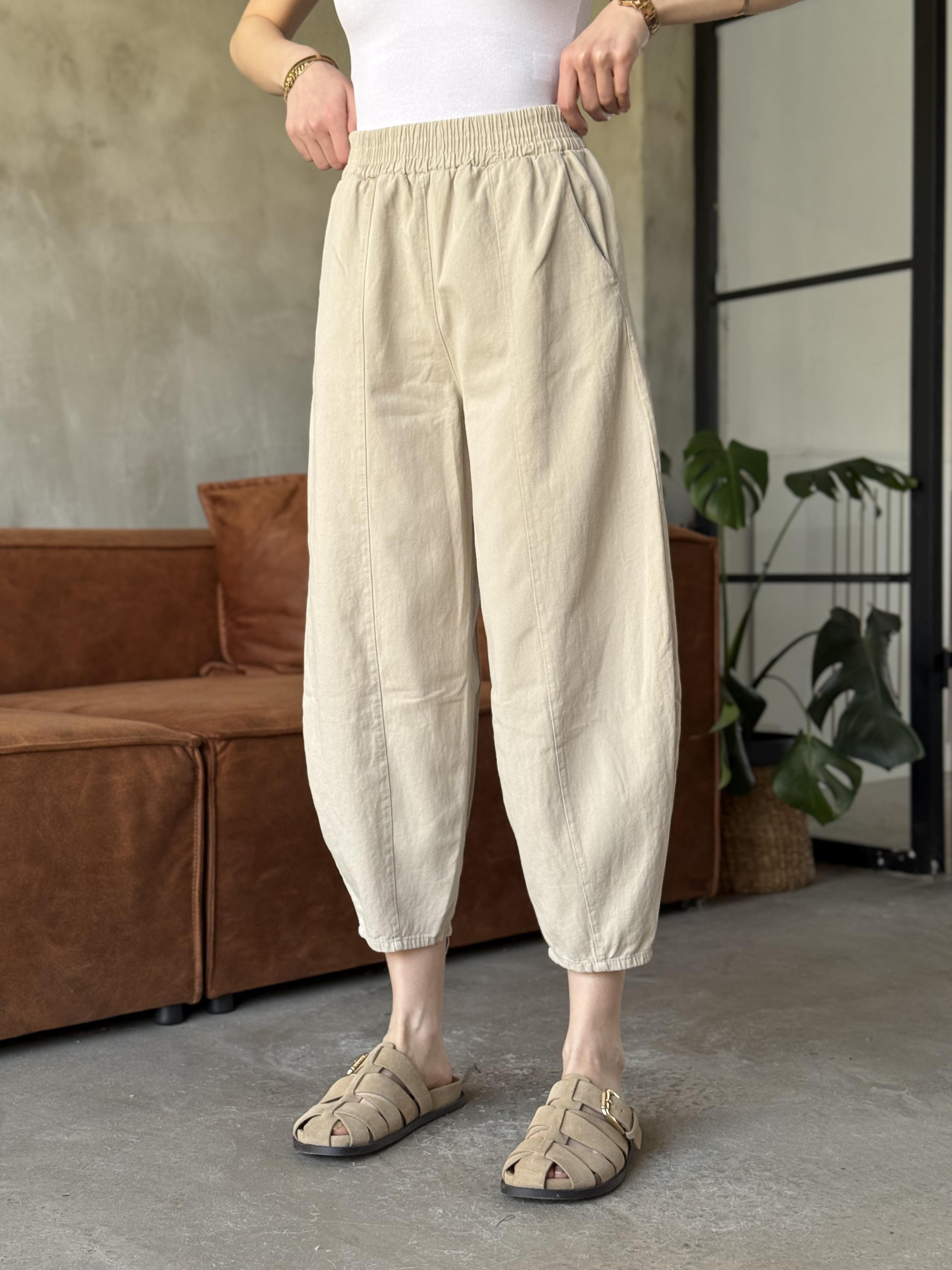 Gabardin Şalvar Pantolon - Bej - Dominatrend