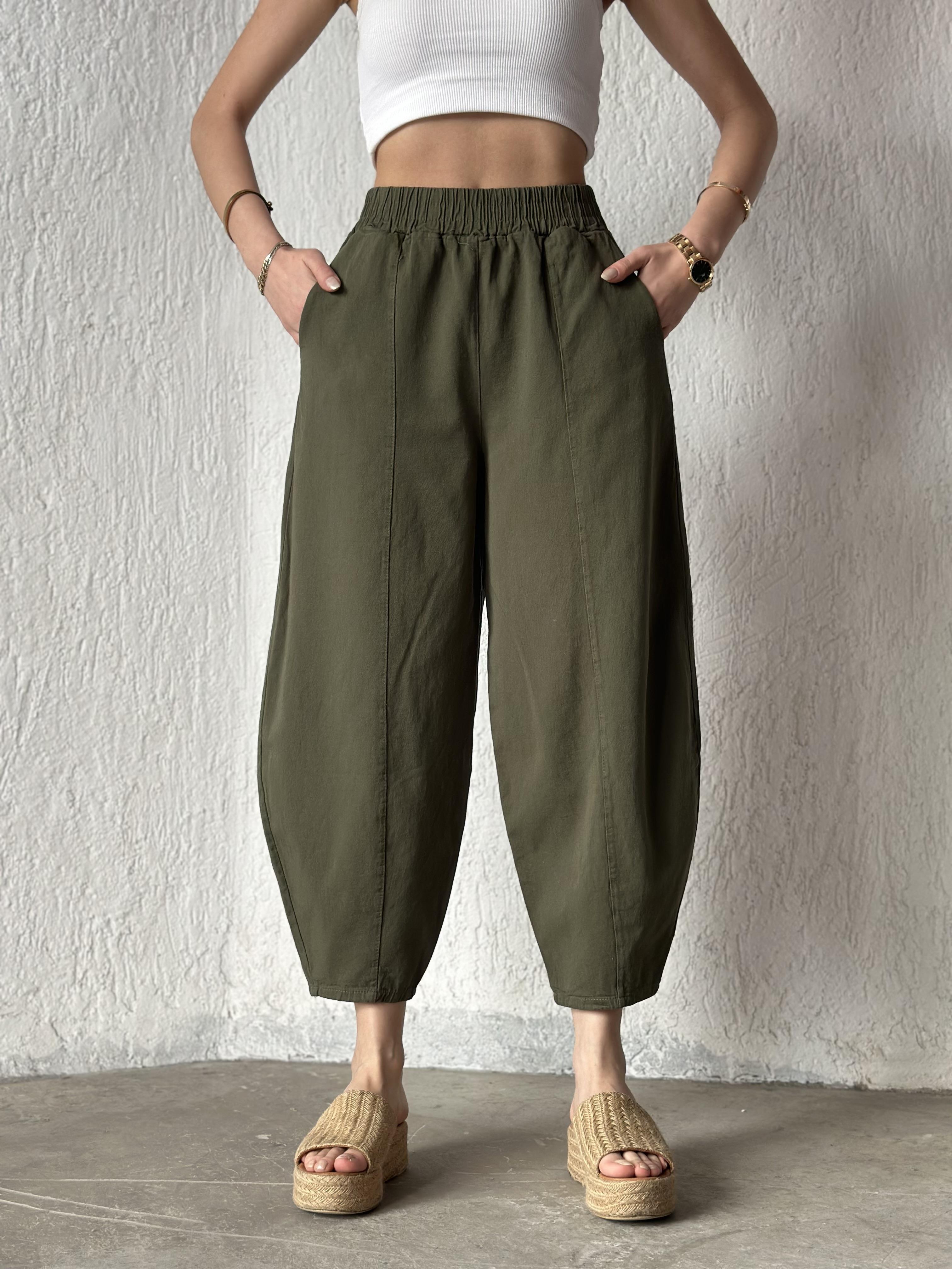 Gabardin Şalvar Pantolon - Haki - Dominatrend