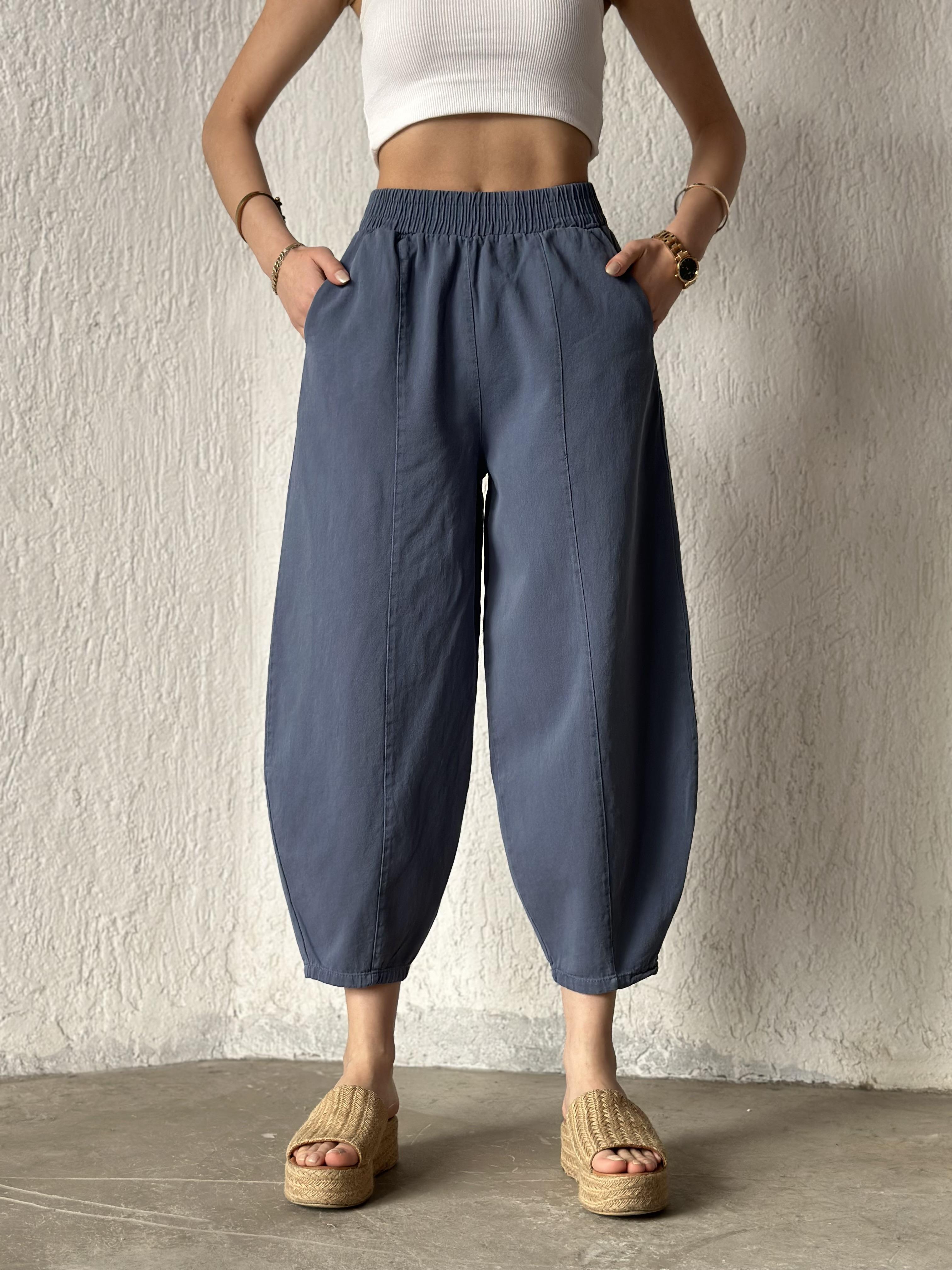 Gabardin Şalvar Pantolon - İndigo - Dominatrend