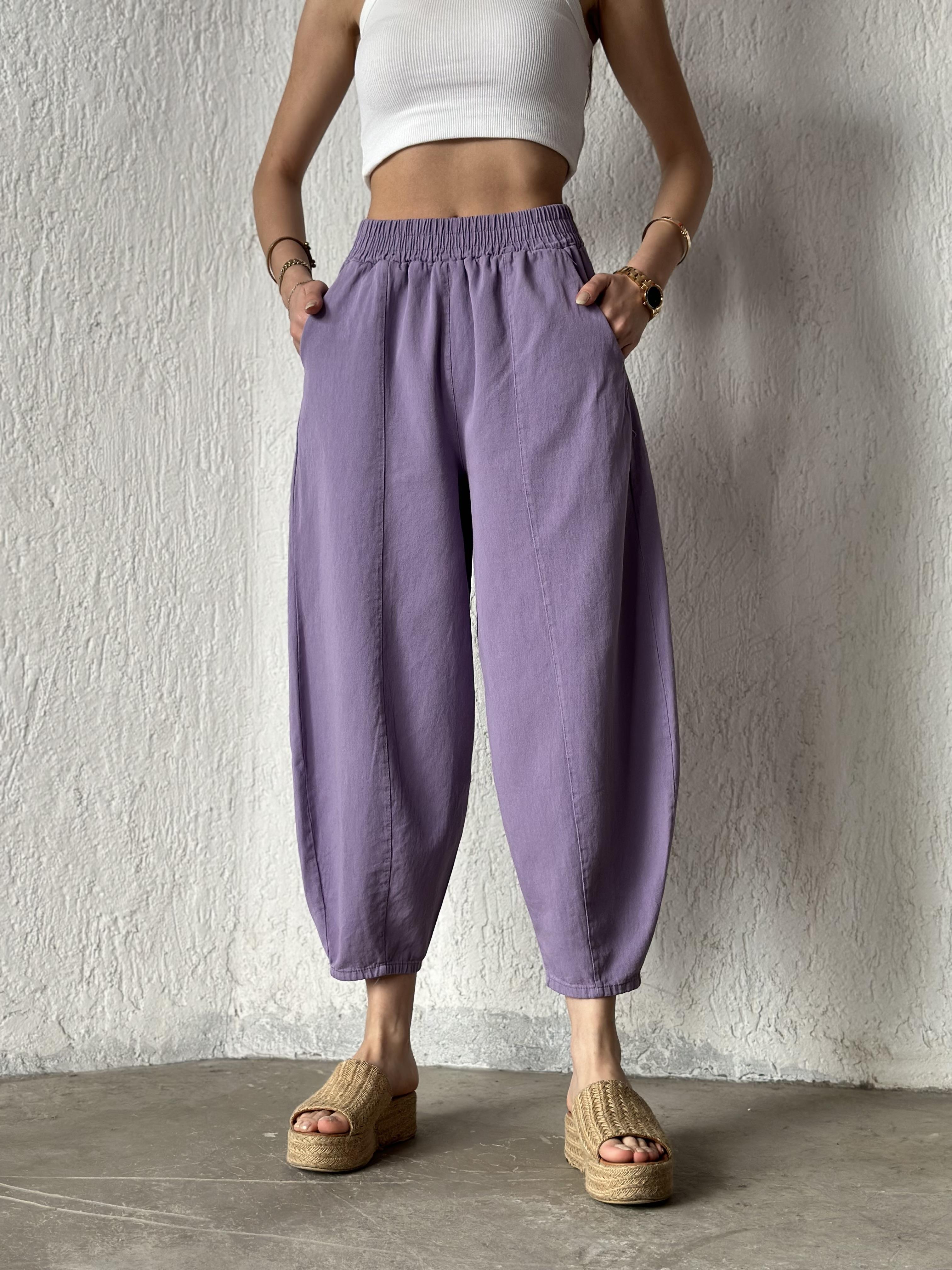 Gabardin Şalvar Pantolon - Lila - Dominatrend