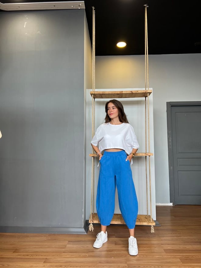 Gabardin Şalvar Pantolon - Mavi - Dominatrend