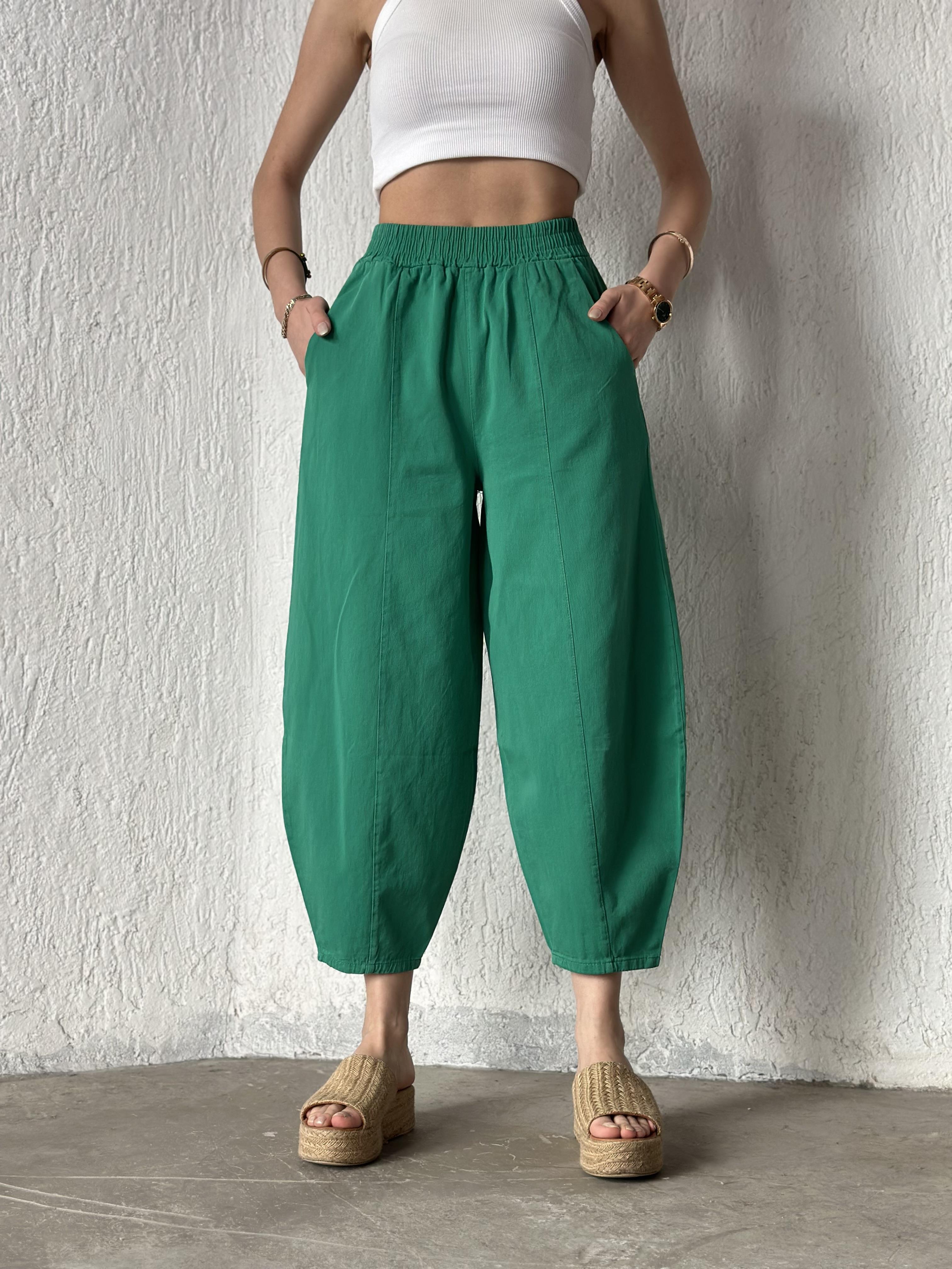 Gabardin Şalvar Pantolon - Yeşil - Dominatrend