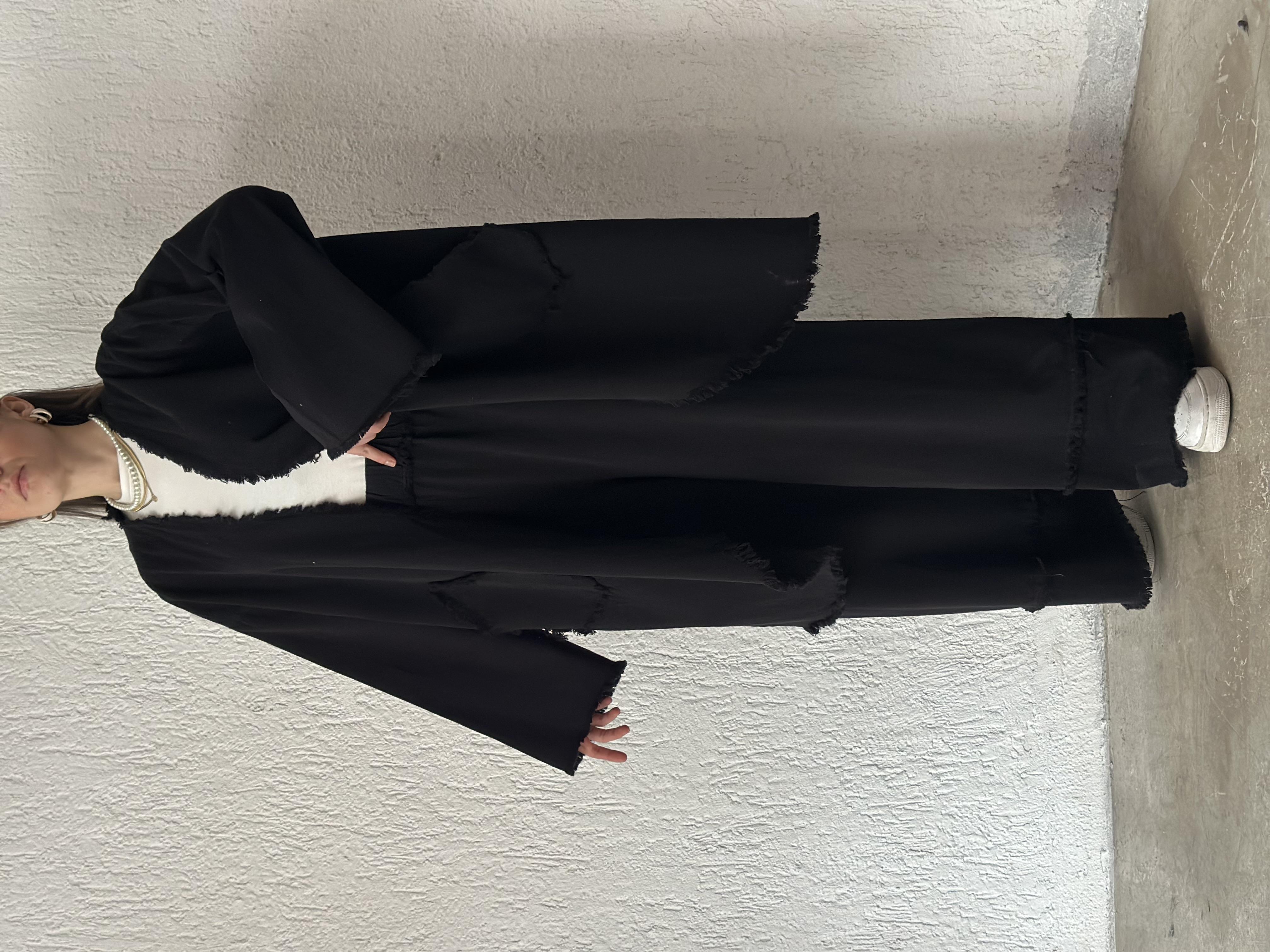 Gabardin Tasarım Kimono Pantolon Takım Siyah - Dominatrend