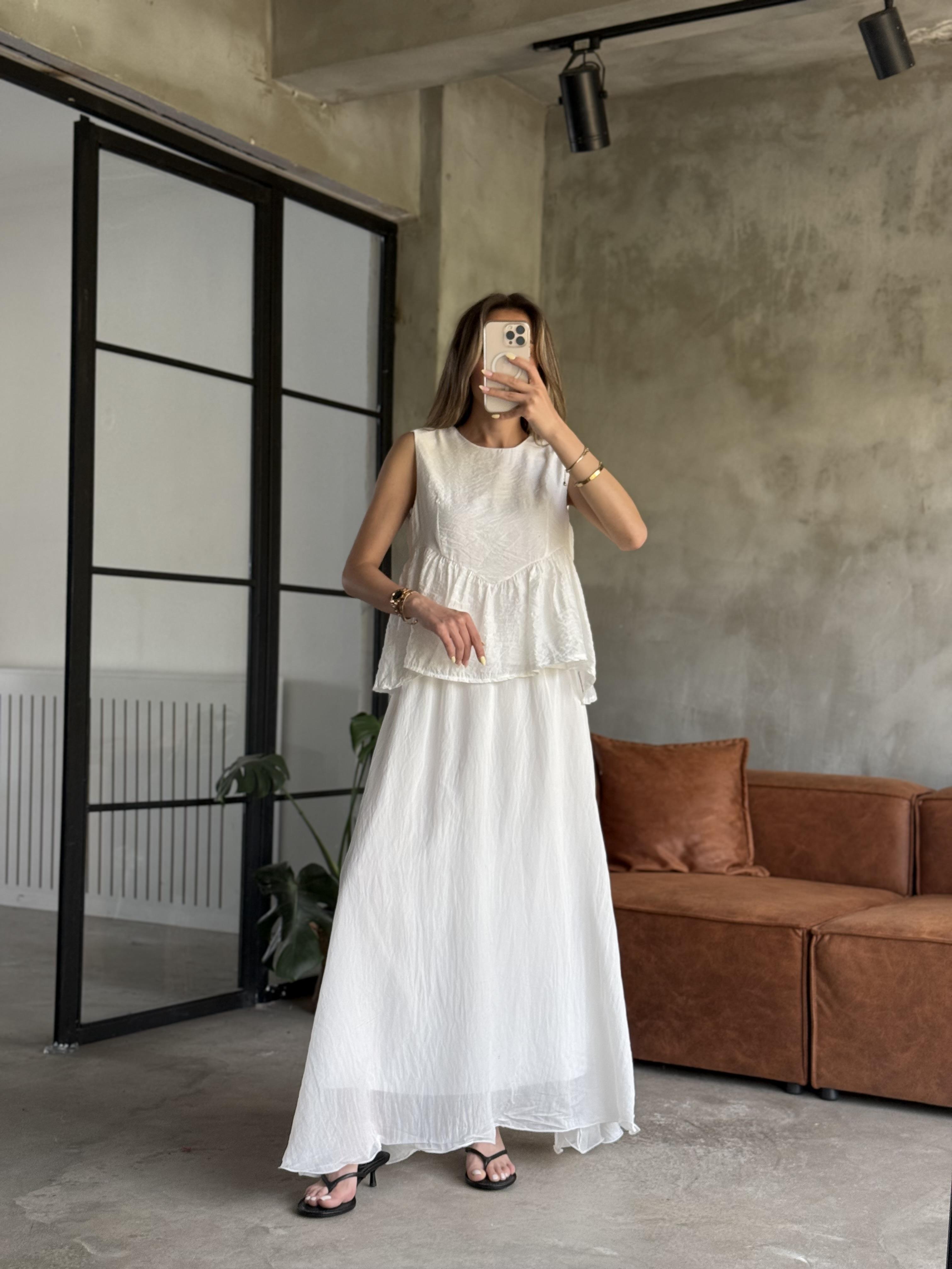 Gipeli Bluz Etek Takım Beyaz - Dominatrend