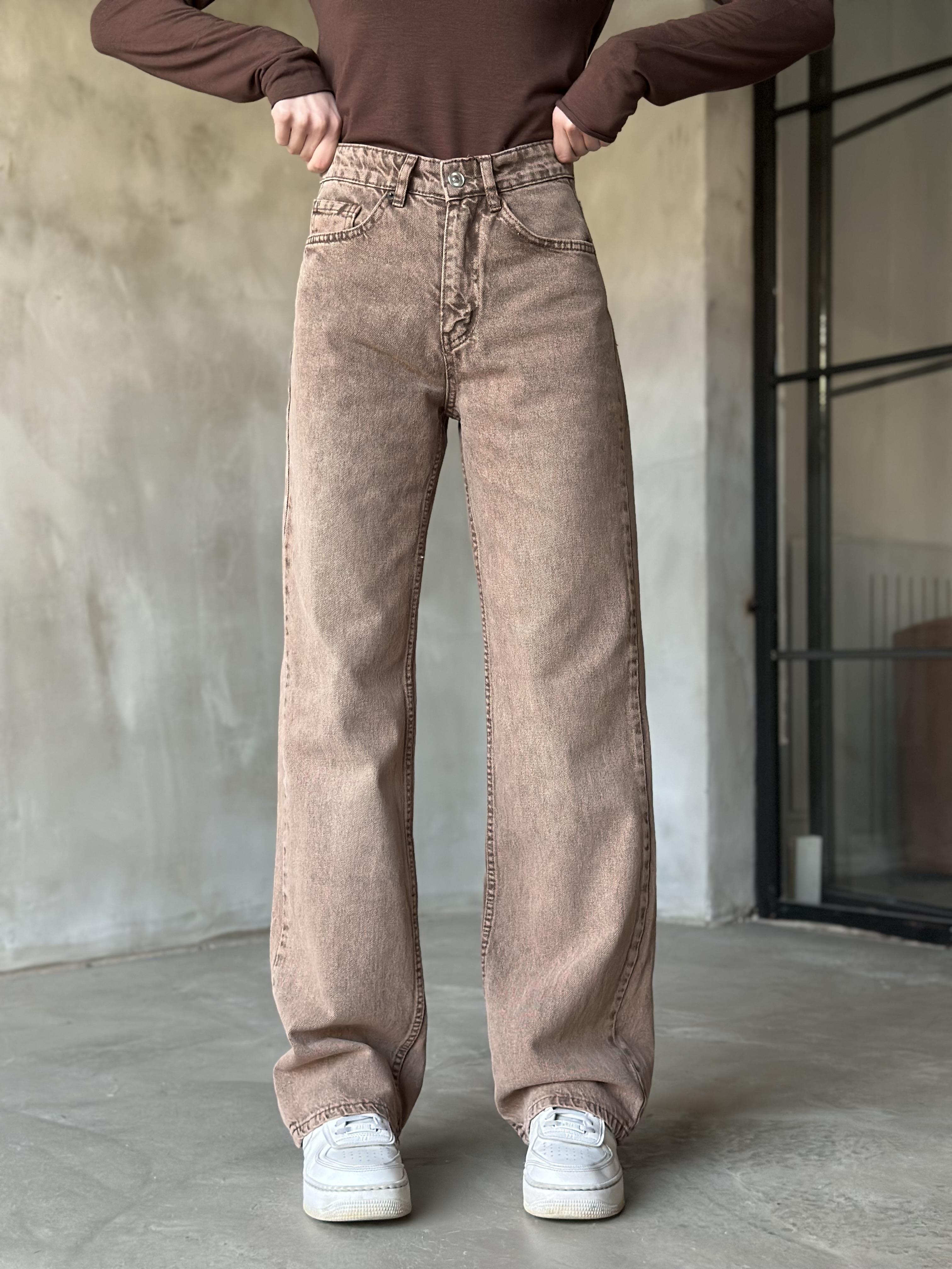 Kahve Yıkamalı Straight Fit Bol Paça Jean  - Dominatrend