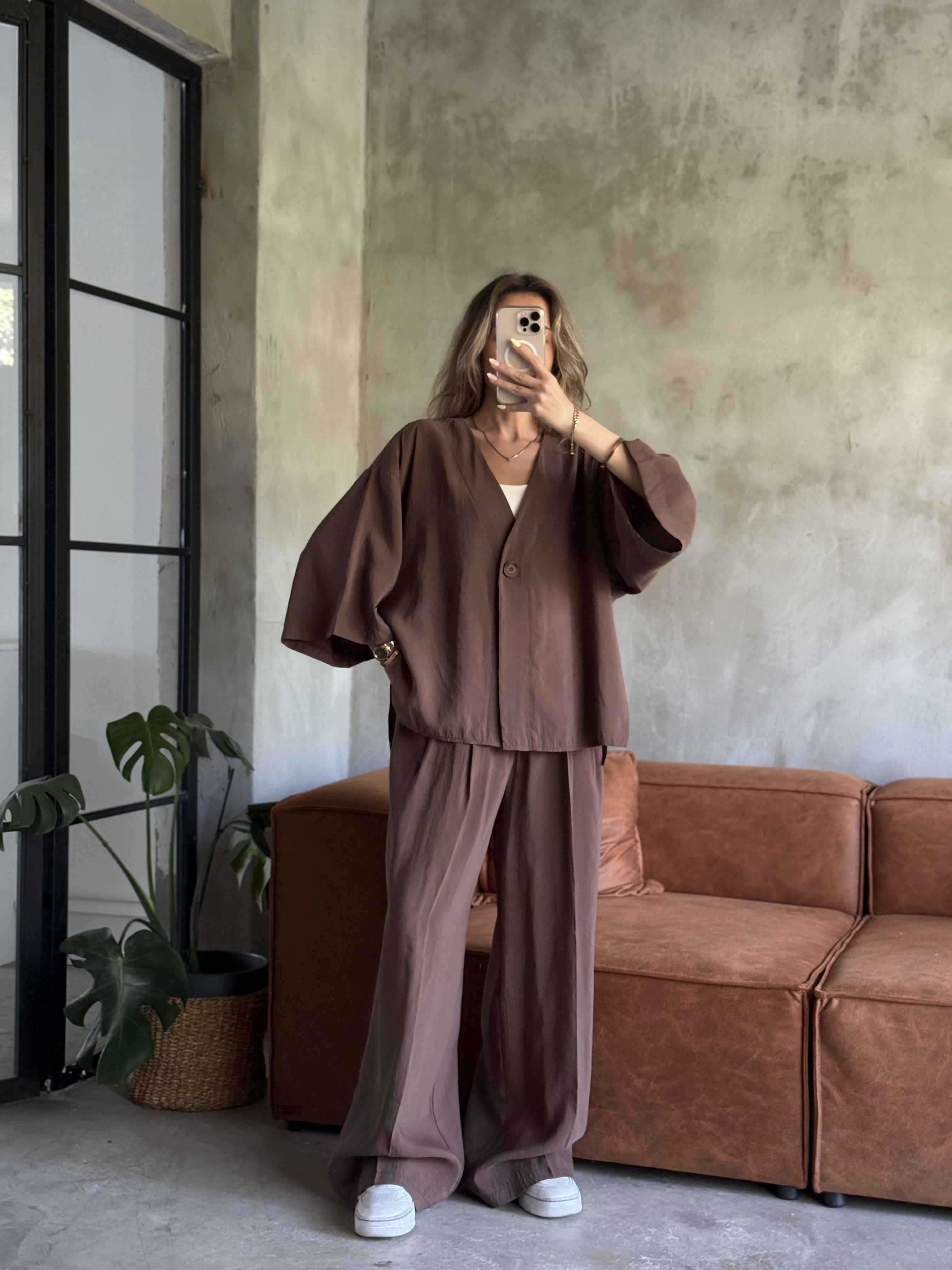 Kahverengi Premium Tensel Oversize Takım - Dominatrend