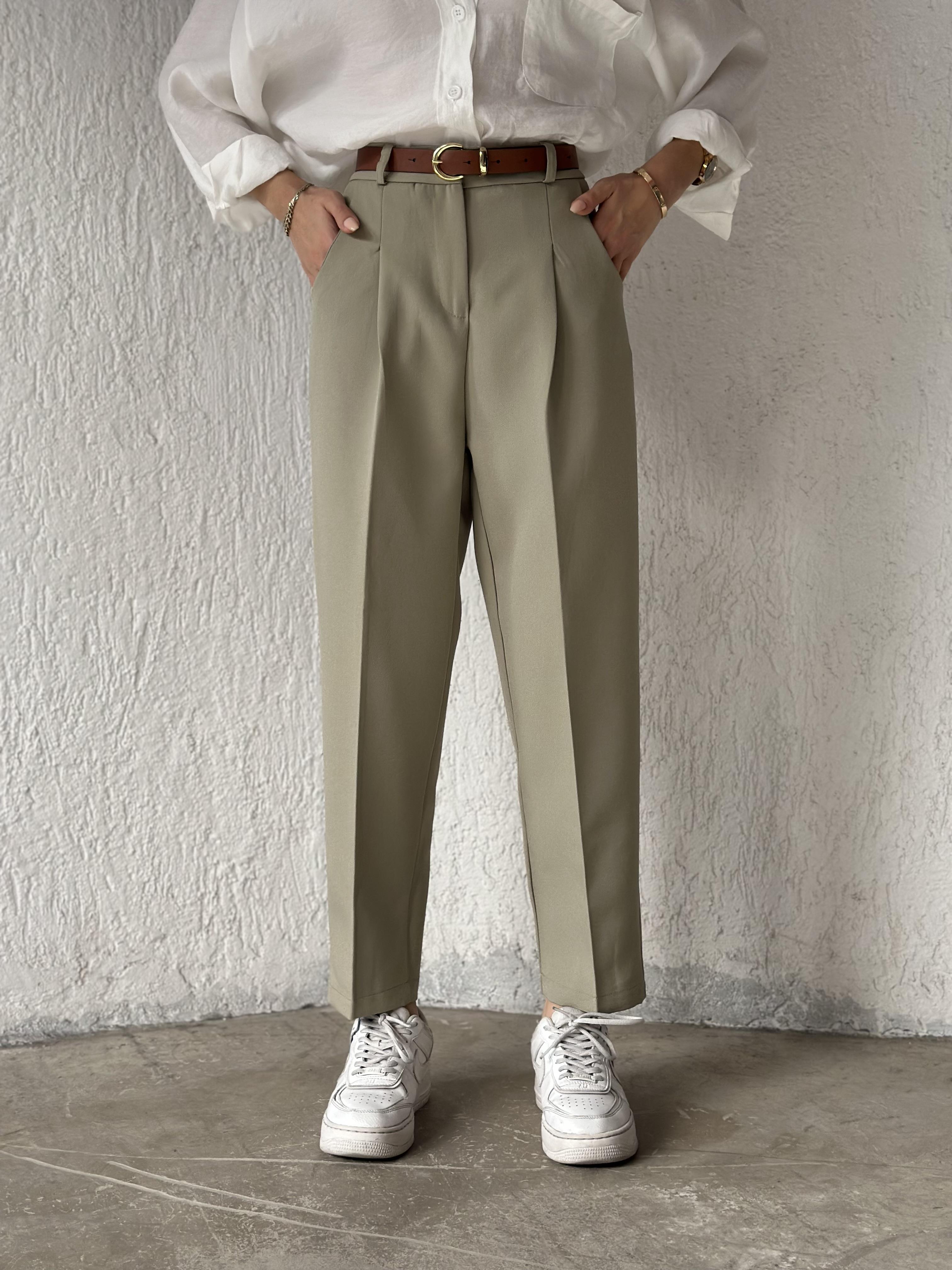 Kemerli Havuç Pantolon - Yeşil - Dominatrend