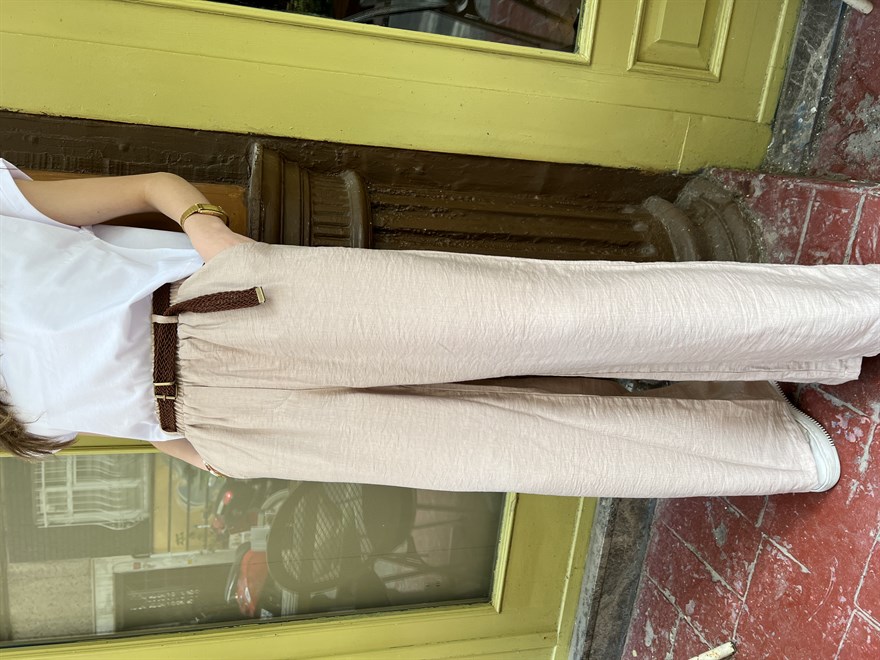 Keten Ayrobin Salaş Pantolon - Krem - Dominatrend