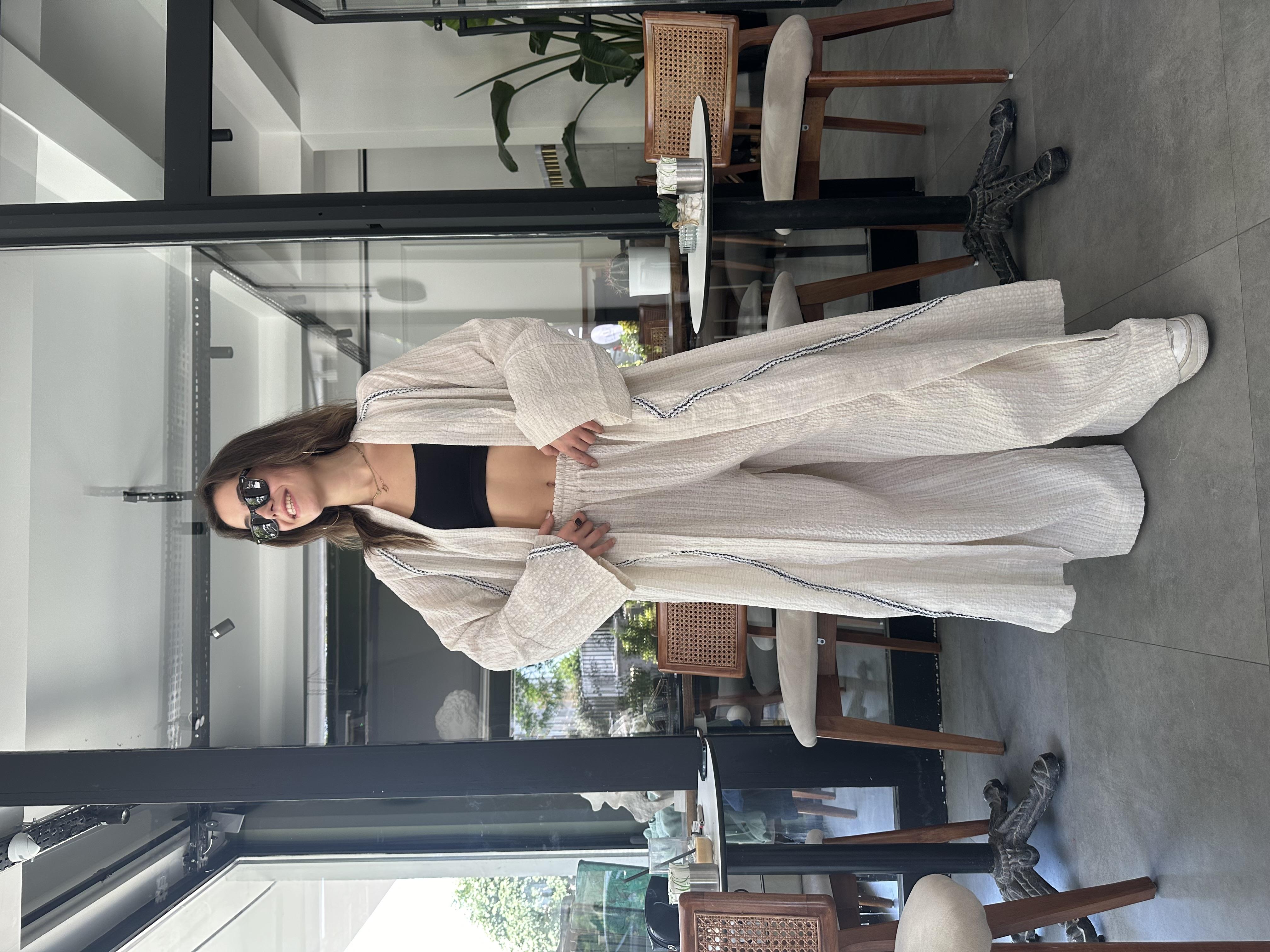 Kimono - Pantolon Takım - Bej - Dominatrend
