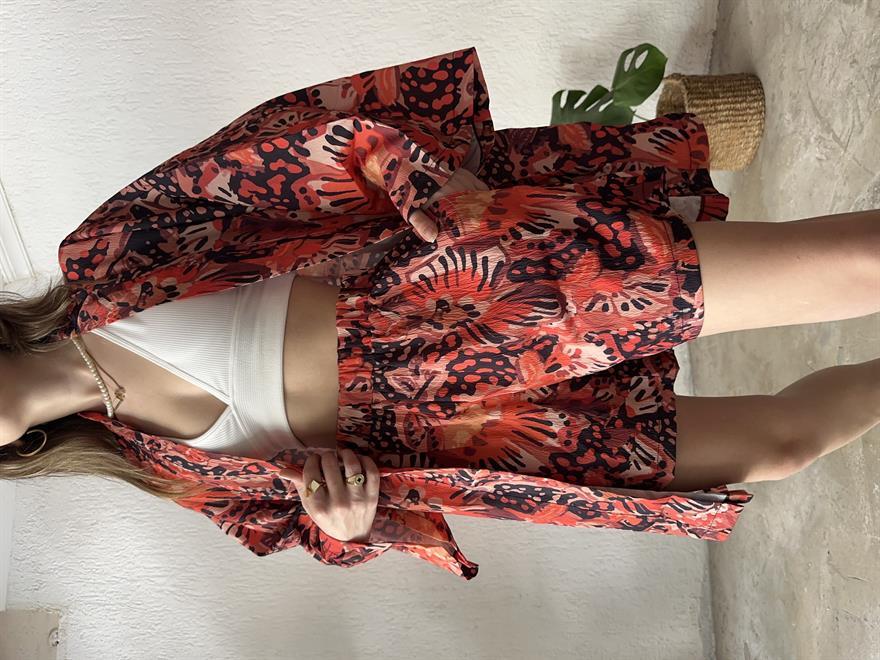 Kimono Şort Takım Renkli Desenli - Dominatrend