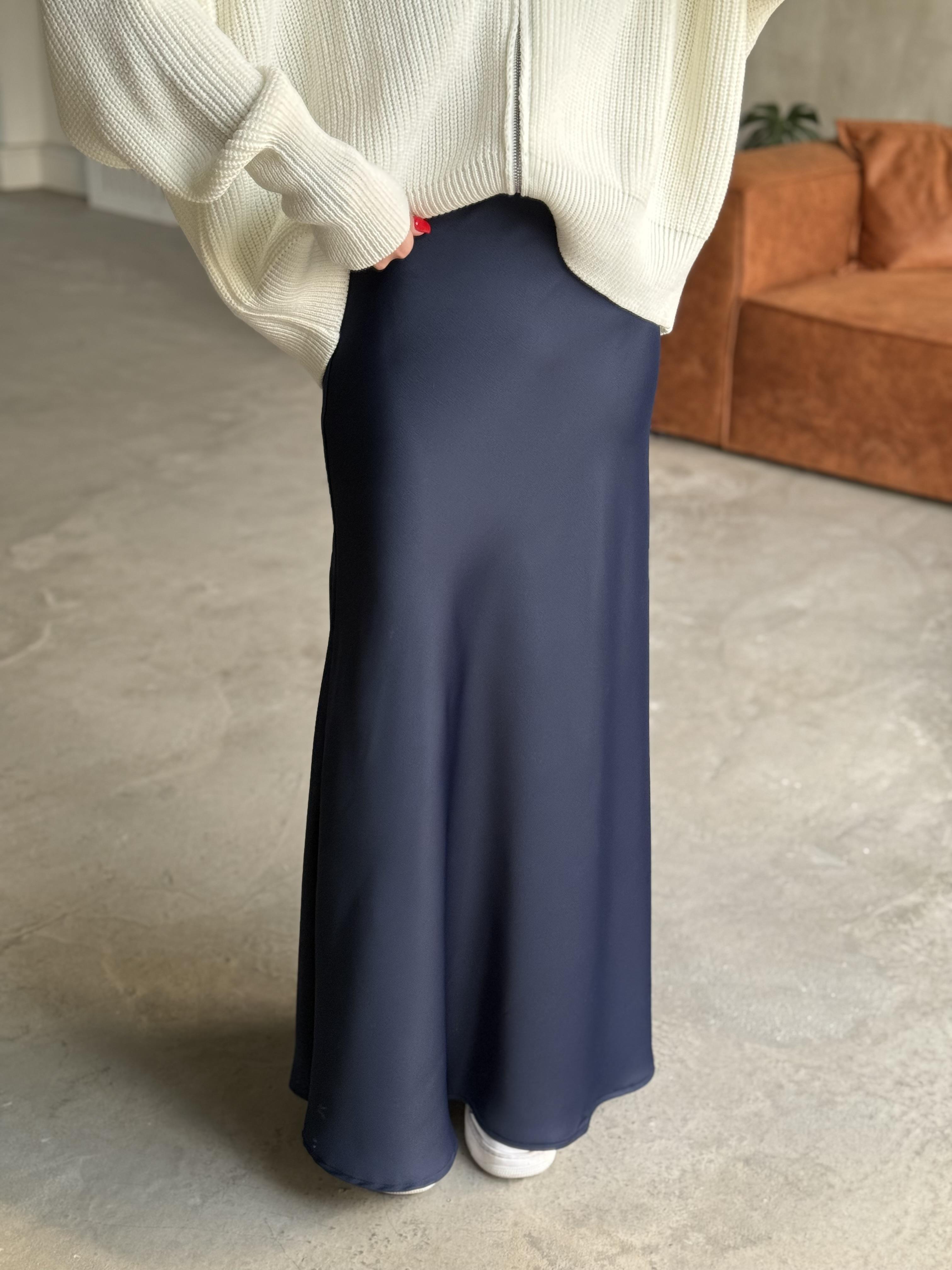 Lacivert Maxi Saten Etek  - Dominatrend
